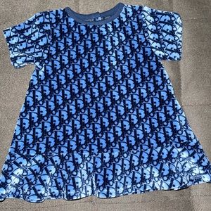 Infant Blue Dior Oblique Stretch Velvet Dress